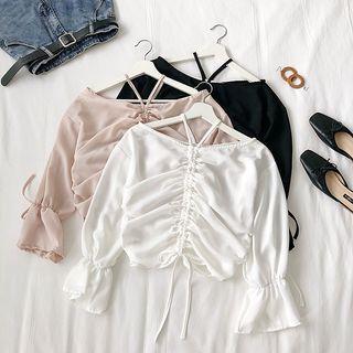 Halter Chiffon Drawstring Crop Top
