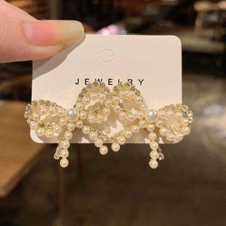 Bow Rhinestone Faux Pearl Alloy Earring 1 Pair - My33649 - Gold - One Size