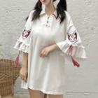 Bell-sleeve Embroidered Mini T-shirt Dress White - One Size