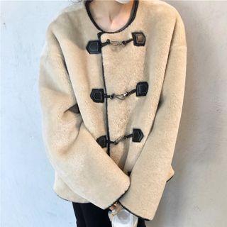 Contrast Trim Oversized Long-sleeve Jacket Almond - One Size