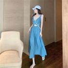 Wide Strap Twisted Midi A-line Dress
