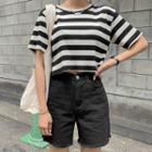 Stripe Ribbed Cropped T-shirt