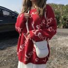 Long-sleeve Oversized Printed Knit Sweater