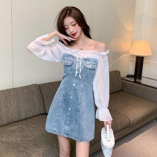 Long-sleeve Cold Shoulder Denim Dress