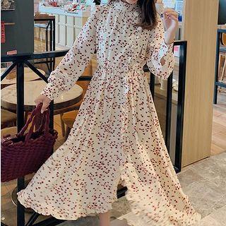 Heart Patterned Long-sleeve Midi Dress