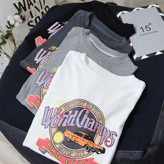 Short-sleeve Lettering Car Print T-shirt