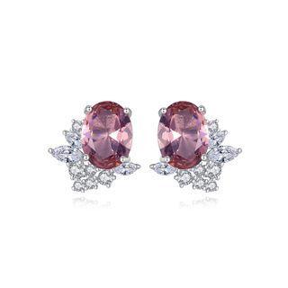 Sterling Silver Elegant Fashion Flower-shaped Geometric Stud Earrings With Purple Cubic Zirconia Silver - One Size