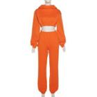 Set: Cropped Hoodie + High-waist Straight-leg Pants