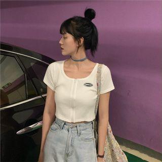 Short-sleeve Zip Cropped T-shirt