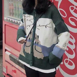 Animal Jacquard Cardigan As Shown In Figure - One Size