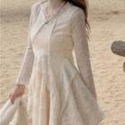 Long-sleeve Asymmetrical Lace Mini A-line Dress / Cardigan
