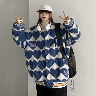 Heart Print Single-breasted Fleece Jacket