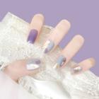 Print Gold Leaf Faux Nail Tips Pd-65 - Blooming - Purple & Blue - One Size