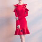 Long-sleeve Cold Shoulder Sheath Cocktail Dress