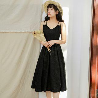 Cross Back V-neck Suspender Skirt