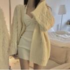 Cable Knit Toggle Cardigan / Halter-neck Mini Bodycon Dress