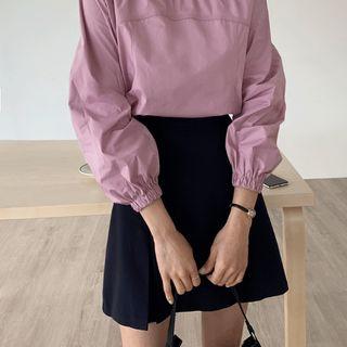 Shirred-trim Stitched Top Pink - One Size