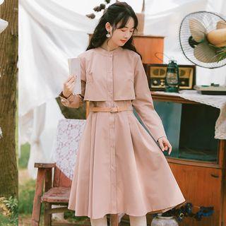 Button-front Long-sleeve Dress