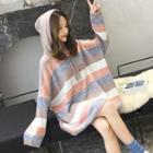 Striped Hooded Oversize Long-sleeve Knit Top