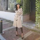 Flap-front Belted Long Trench Coat