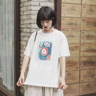 Printed Short-sleeve T-shirt Milky White - One Size