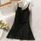 Asymmetric Sleeveless Ruched Mini Dress Black - One Size