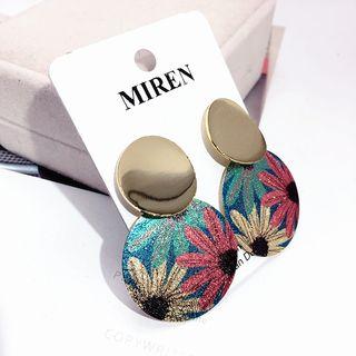 Floral Print Alloy Disc Dangle Earring 1 Pair - As Shown In Figure - One Size
