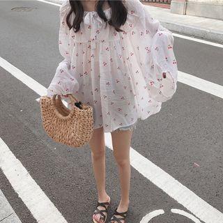 Cherry Loose-fit Puff-sleeve Blouse