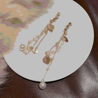 Heart & Faux Pearl Dangle Earring 1 Pair - Gold - One Size