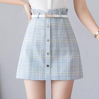 Belted Plaid Mini Skirt