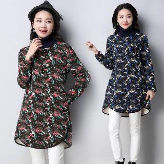 Printed Padded Long-sleeve Dress