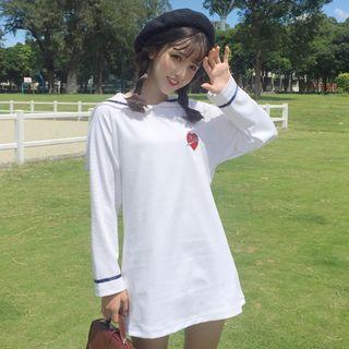 Long-sleeve Heart Embroidery Mini Dress