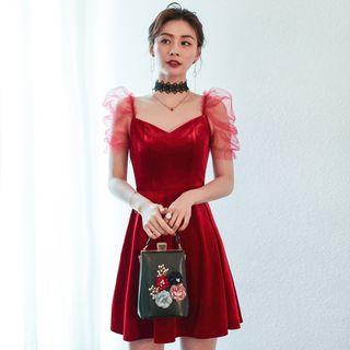 Mesh Panel Short Sleeve Cocktail Dress