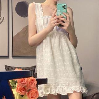Sleeveless Plain Mini Dress White - One Size