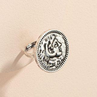 Embossed Face Alloy Open Ring Silver - One Size