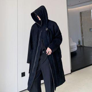 Faux Suede Hooded Long Coat