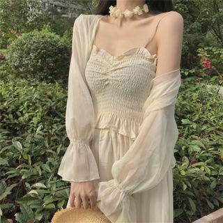 Bell-sleeve Plain Chiffon Cardigan