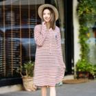 Beach Chairs Embroidered Striped Long Sleeve Dress