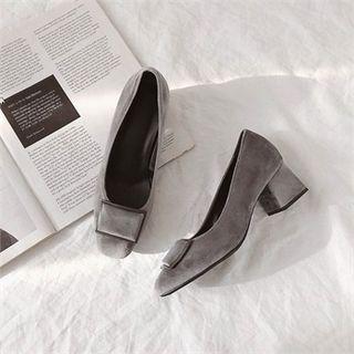 Square-detail Faux-suede Kitten-heel Pumps