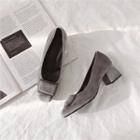 Square-detail Faux-suede Kitten-heel Pumps