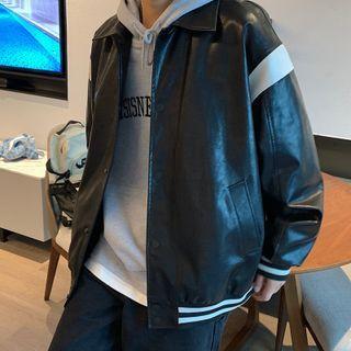 Faux-leather Striped Trim Jacket