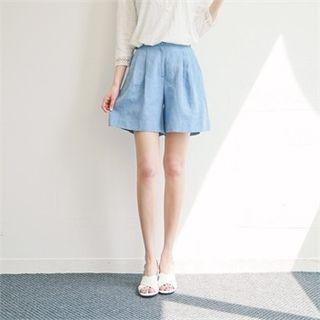 Band-waist Pleated Linen Shorts