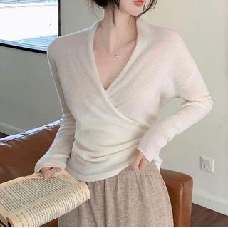V-neck Shirred Knit Top / Wide Leg Pants