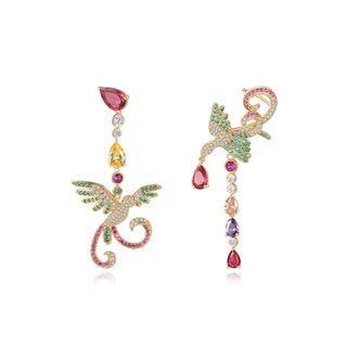 Fashion And Elegant Plated Gold Color Phoenix Asymmetrical Earrings With Cubic Zirconia Golden - One Size