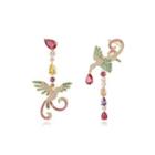 Fashion And Elegant Plated Gold Color Phoenix Asymmetrical Earrings With Cubic Zirconia Golden - One Size