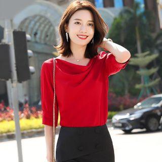 Elbow-sleeve Chiffon Blouse / Midi Straight-fit Skirt / Set