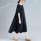 Elbow-sleeve Midi Dress Black - One Size