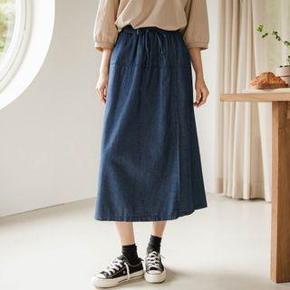 Drawstring Wrap Denim Culottes Indigo - One Size
