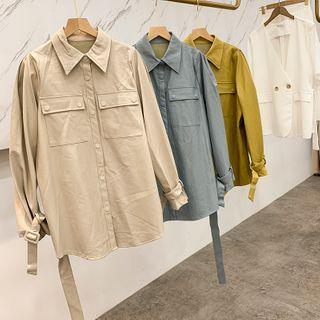 Plain Faux-leather Coat