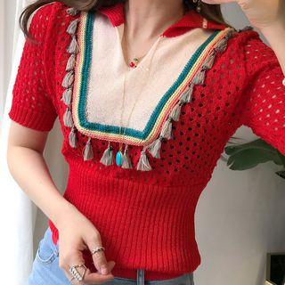 Tassel Detail Short-sleeve Knit Top